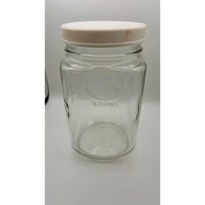 Golden Harvest Glass Canister Clear Embossed Cornucopia Jar  White Lid 7.25in